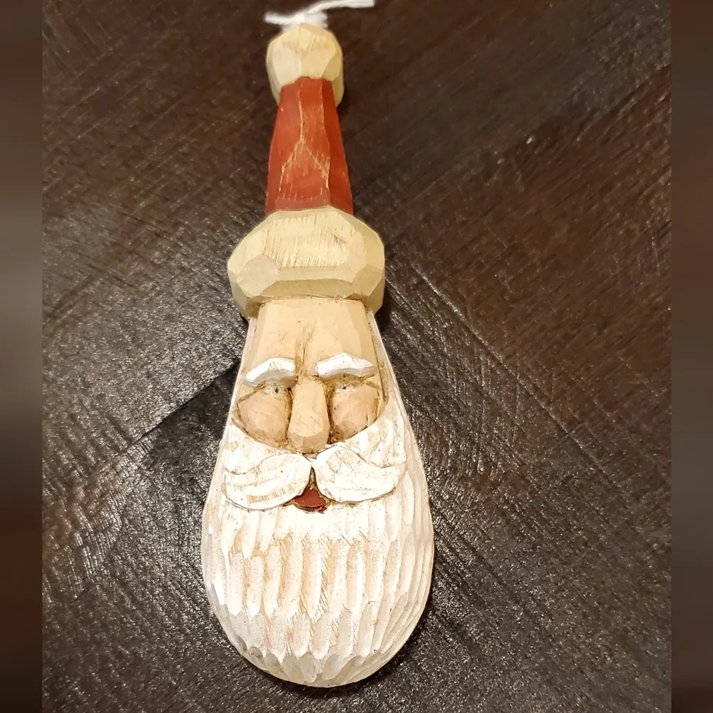 Vtg R.J. Zeit Signed Handcarved Wood Primitive Folk Art Santa Ornament 1996